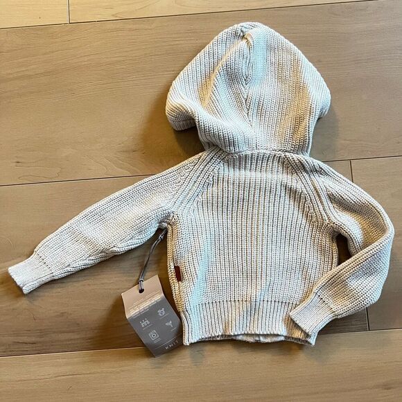 NWT Goumi Kids Storm Gray Knit Baby Hoodie SZ 0-3mo Organic Cotton Sweater - Picture 2 of 2